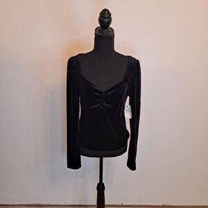 Laundry By Shelli Segal Women's Velour Top Size S Black LS Sweetheart Neckline